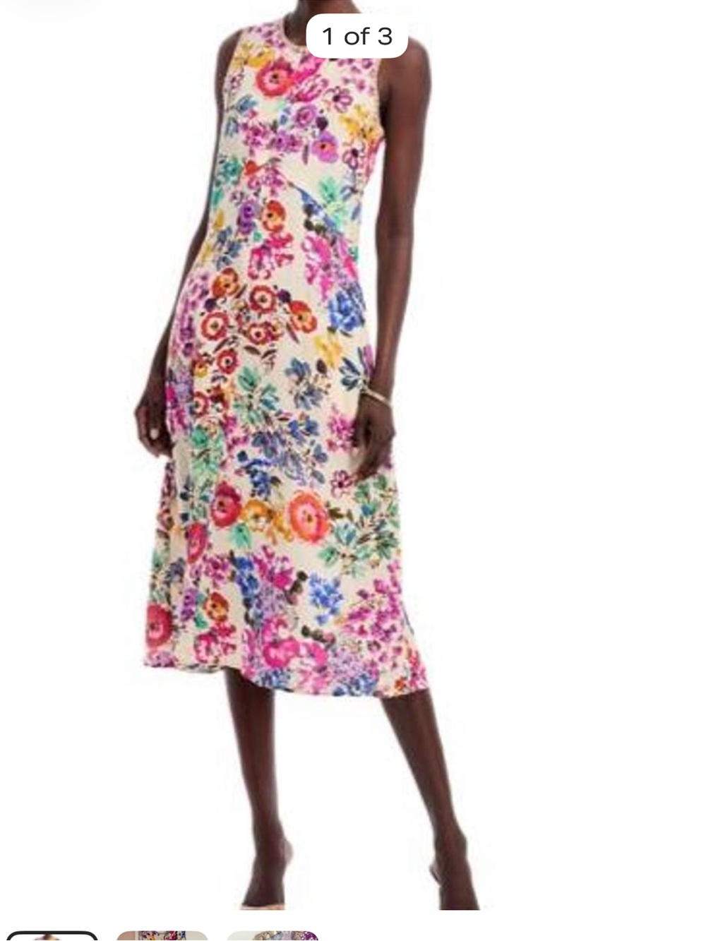 Johnny Was Cream Midi Dress with Vibrant Floral Print